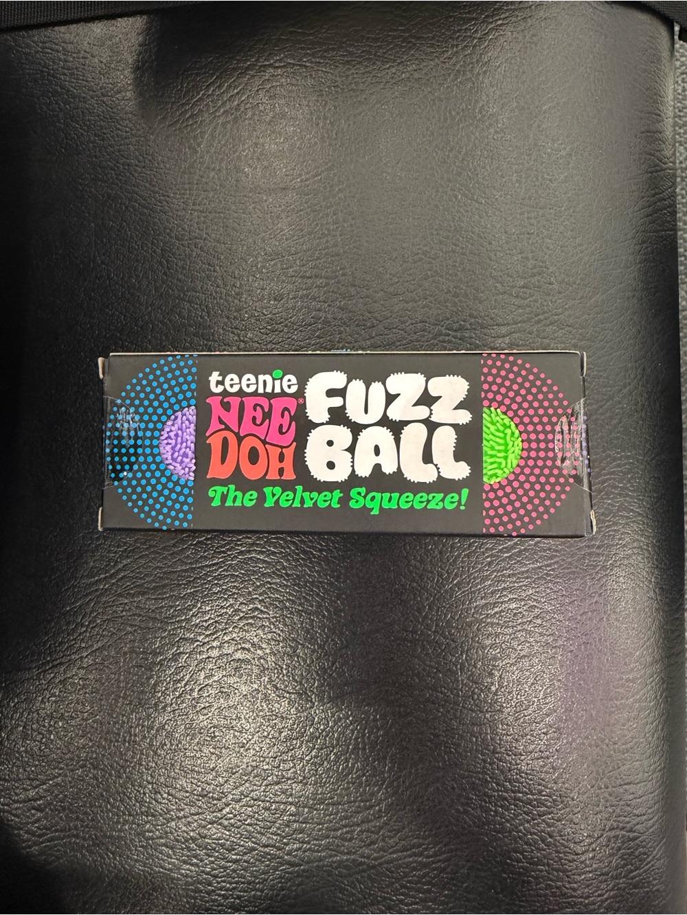 Teenie Nee Doh Fuzz Ball - purple, blue and green Box with velvet squeeze